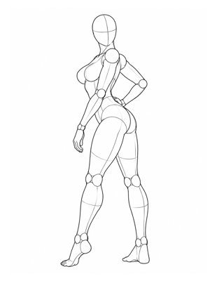 P003 Hip out, looking back · Three-quarter view