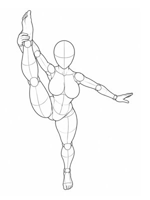 P008 Standing split, leg at shoulder height, ankle held · High angle