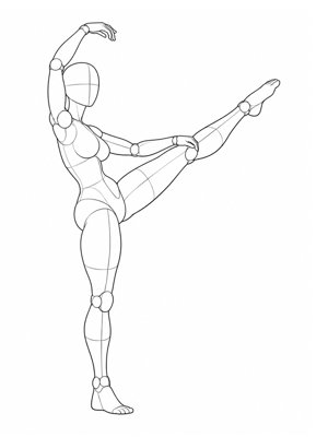 P012 Standing V, one leg raised to the side · Side view