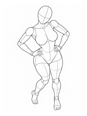 P015 Hands on the hips, one knee in, leaning back · High angle
