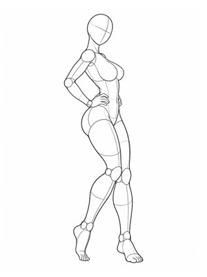 P015 Hands on the hips, one knee in, leaning back · Side view