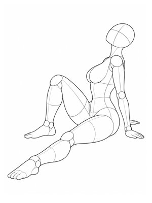 P028 One knee up, hands behind · Side view