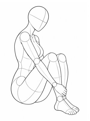 P030 Seated with knees hugged, slightly open · Side view