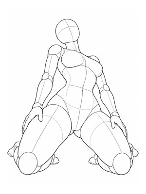 P033 Kneeling with knees wide, hips sunk · Low angle