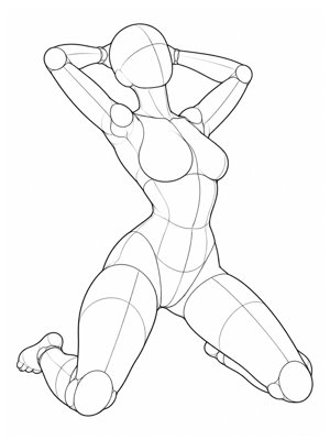 P037 Riding stance, hips low, hand in the hair · Three-quarter view