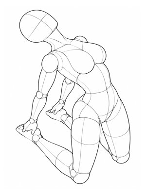 P038 Kneeling, deep back arch, hands to the heels · High angle