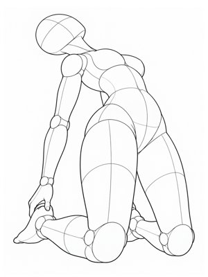 P038 Kneeling, deep back arch, hands to the heels · Low angle