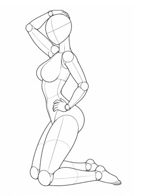 P039 Kneeling, waist twisted, one arm raised · Side view