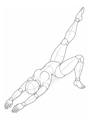 P049 On the back, chest lifted, one leg raised · High angle
