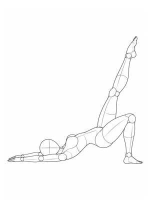P049 On the back, chest lifted, one leg raised · Side view