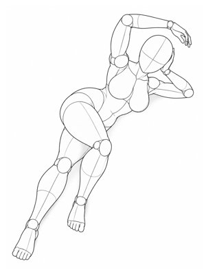 P052 Lying on the side, arm overhead, S-curve line · High angle