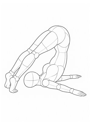 P068 Tucked roll, side view, legs toward the head · Three-quarter view