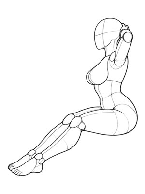 P011 Hands behind head, chest lifted · Side view