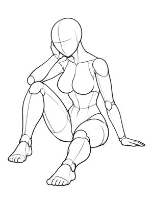 P012 One knee up, chin on hand · Three-quarter view