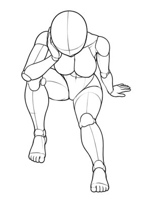 P012 One knee up, chin on hand · High angle