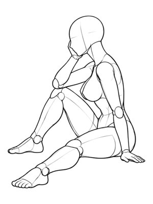 P012 One knee up, chin on hand · Side view