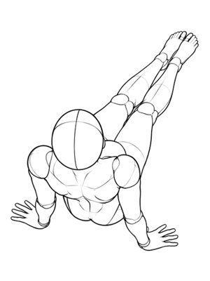 P013 Legs raised, leaning back · High angle