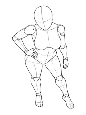 P015 Standing contrapposto, hand on hip · High angle