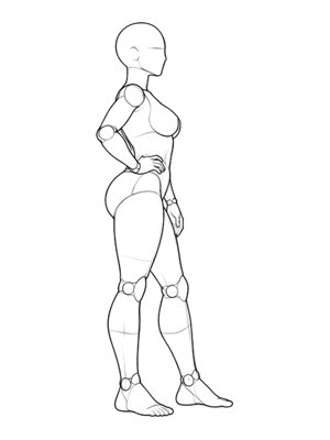 P015 Standing contrapposto, hand on hip · Side view
