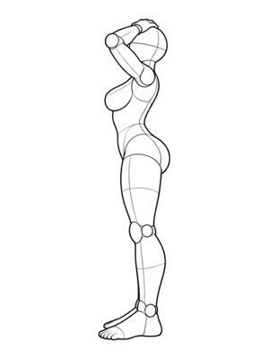 P016 Standing, hands through hair · Side view