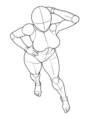 P020 Standing, hand behind the head · High angle