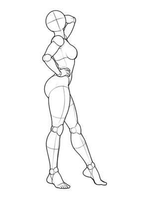 P020 Standing, hand behind the head · Side view