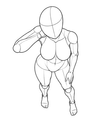 P021 Standing, hand on neck and thigh · High angle