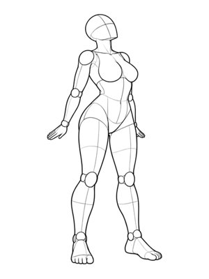 P022 Standing, arms swept back, chest open · Three-quarter view