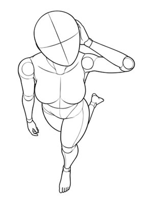 P024 Standing, one leg lifted behind · High angle