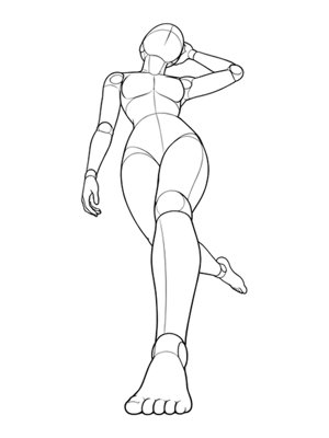 P024 Standing, one leg lifted behind · Low angle