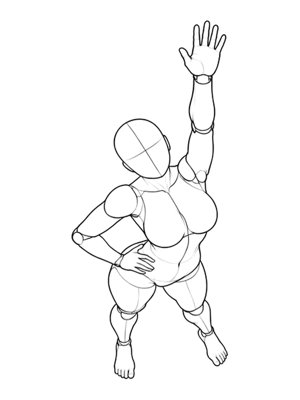 P026 Standing, one arm up, hip pushed out · High angle