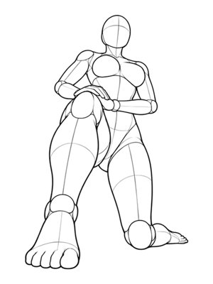 P033 One knee down, hand on knee · Low angle