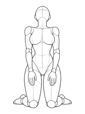 P034 Kneeling, leaning back · Front view