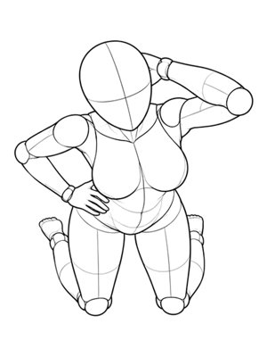 P036 Kneeling, hand in hair and on hip · High angle