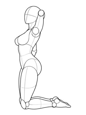 P036 Kneeling, hand in hair and on hip · Side view