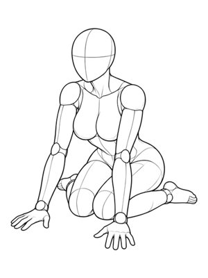 P042 Girl sit, hands forward · Three-quarter view