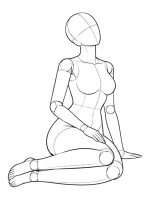 P045 Side sit, legs to the right · Three-quarter view
