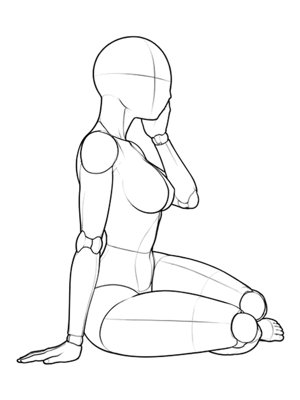 P046 Side sit, hand on cheek · Side view