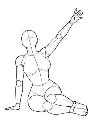 P047 Side sit, one arm reaching up · Front view