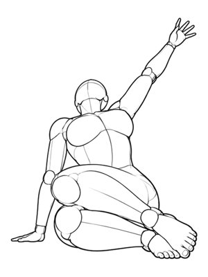 P047 Side sit, one arm reaching up · Low angle