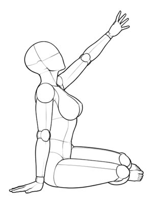 P047 Side sit, one arm reaching up · Side view