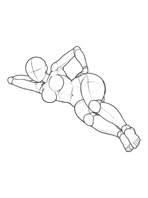 P054 Lying on side, waist curve · Three-quarter view