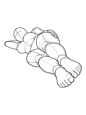 P057 Lying on side, one arm overhead · Low angle