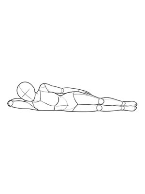 P057 Lying on side, one arm overhead · Side view