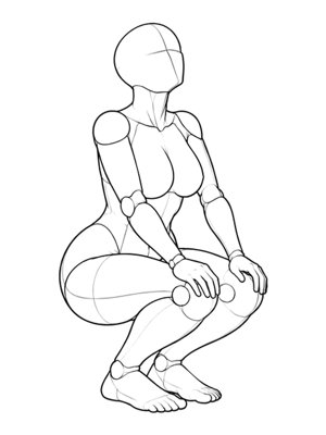P061 Crouching, hands on knees · Three-quarter view