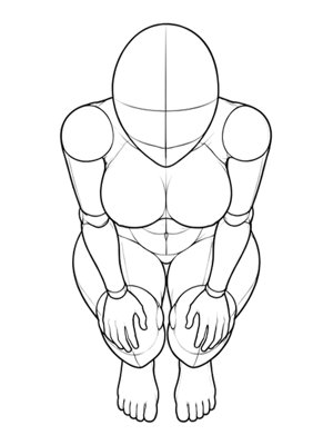 P061 Crouching, hands on knees · High angle