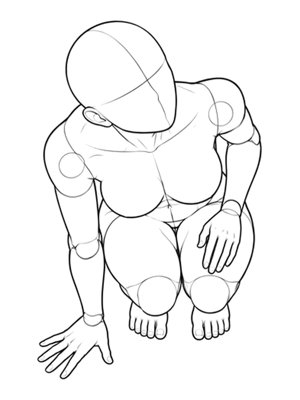 P062 Crouching, one hand on the floor · High angle