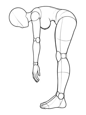 P071 Leaning forward, arms hanging · Side view
