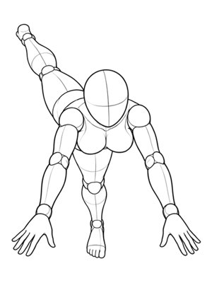 P072 Leaning forward, one leg lifted back · High angle