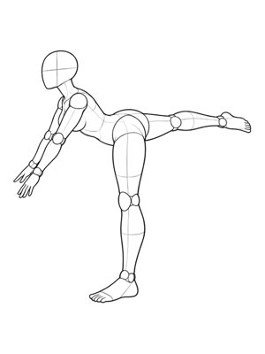 P072 Leaning forward, one leg lifted back · Side view